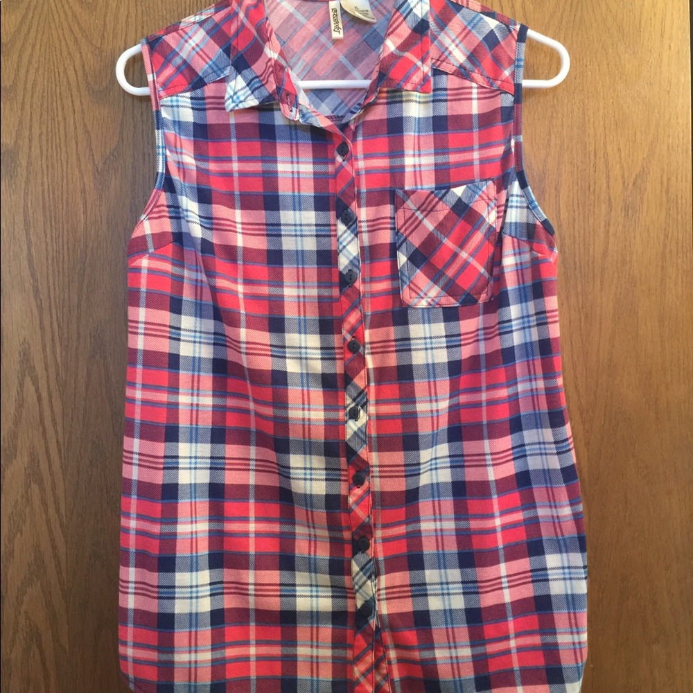 Pink/Blue/White tank top flannel